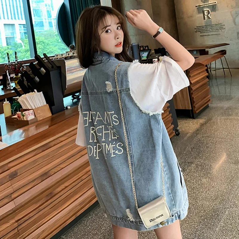 

2021 Fashion The New Loose Printing Hole Thin Wash Cowboy Vest Free Shipping