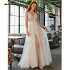 Сексуальное свадебное платье цвета шампанского, кружевное платье принцессы Бохо С Боковым Разрезом, свадебные платья с V-образным вырезом