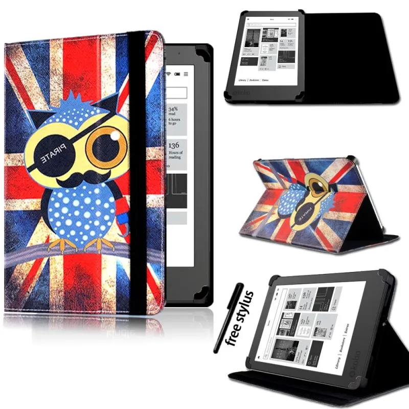 Owl Pirate KK&LL для 2013 Kobo Aura " /NEW Aura Edition 2 6" eReader планшет-Кожаная подставка для планшета Folio Smart Cover чехол+ стилус - Цвет: Owl Pirate