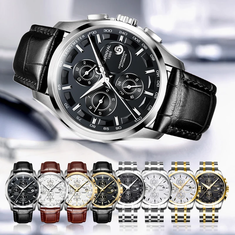 Carnival 2023 Fashion Business Men Mechanical Watch Stainless Steel Strap Waterproof Automatic Sports Watches Relogio Masculino enlarge