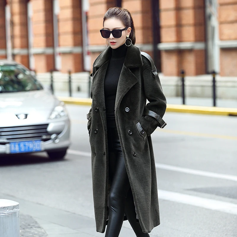 

Sheep Shearing Coats Thick Real Wool Fur Coat Women 2020 Warm Winter Jacket Long Trench Female With Belt F-706
