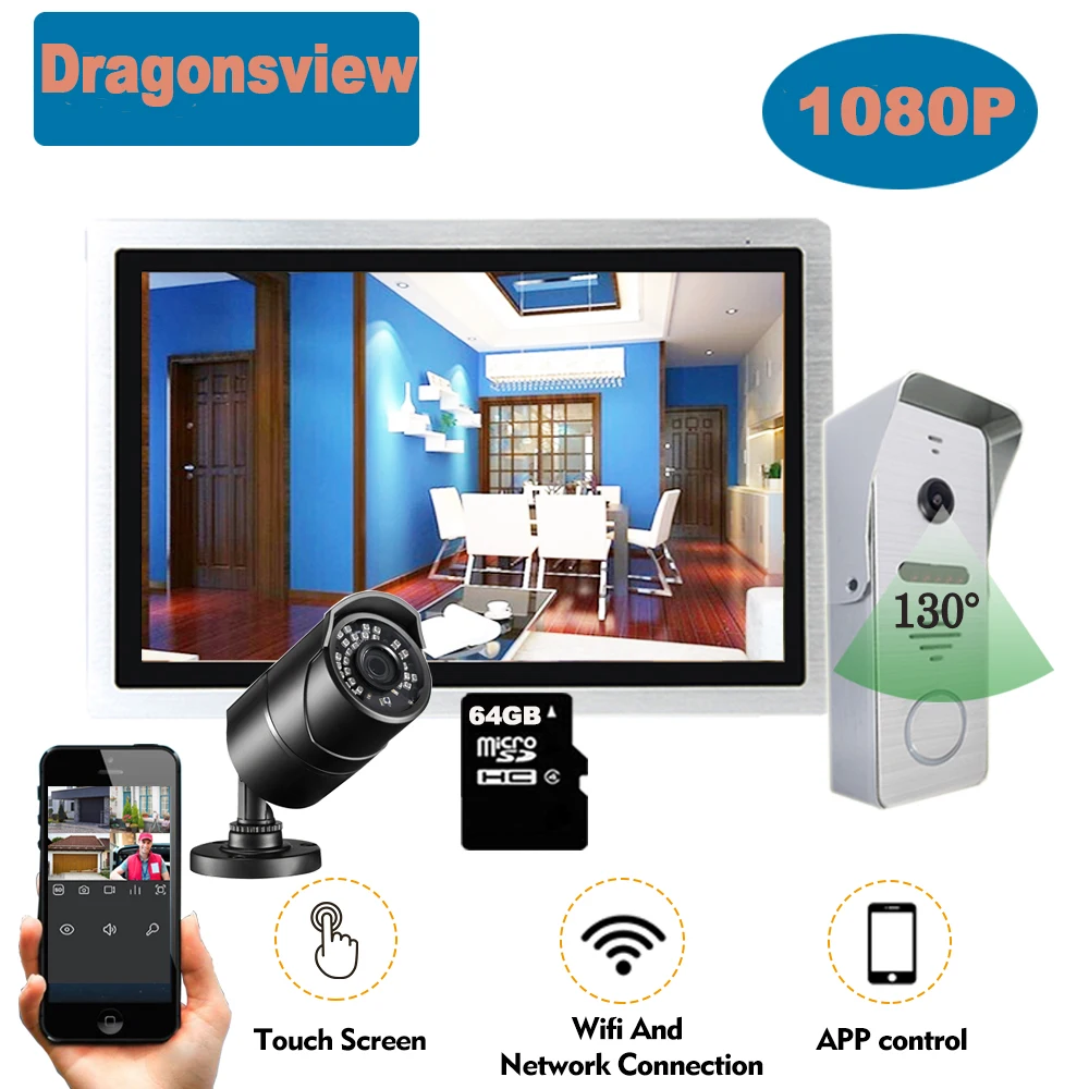 Dragonsview Ip Video Deurtelefoon Intercom Systeem 10 Inch Wifi Wifi Deurbel Smart Wireless 1080P Waterdichte Dag Nachtzicht