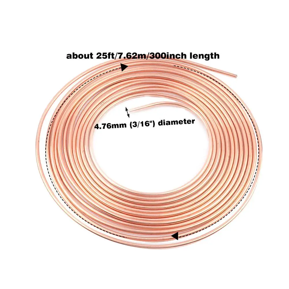 

25ft 7.62m Roll Tube Coil Of 3/16" OD Copper Nickel Brake Pipe Hose Line Piping Tube Tubing Anti-Rust Copper Nickel Brake Line