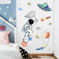 cartoon space astronauts wall sticker find planet fun self adhesive wallpaper background wall decoration children bedroom decor