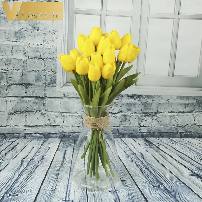 yellow 10 шт. искусственные тюльпаны цветы PE Роза декор лаванды цвета орех и хвост латекса для Свадебная вечеринка Декор, свадебный букет - Цвет: yellow