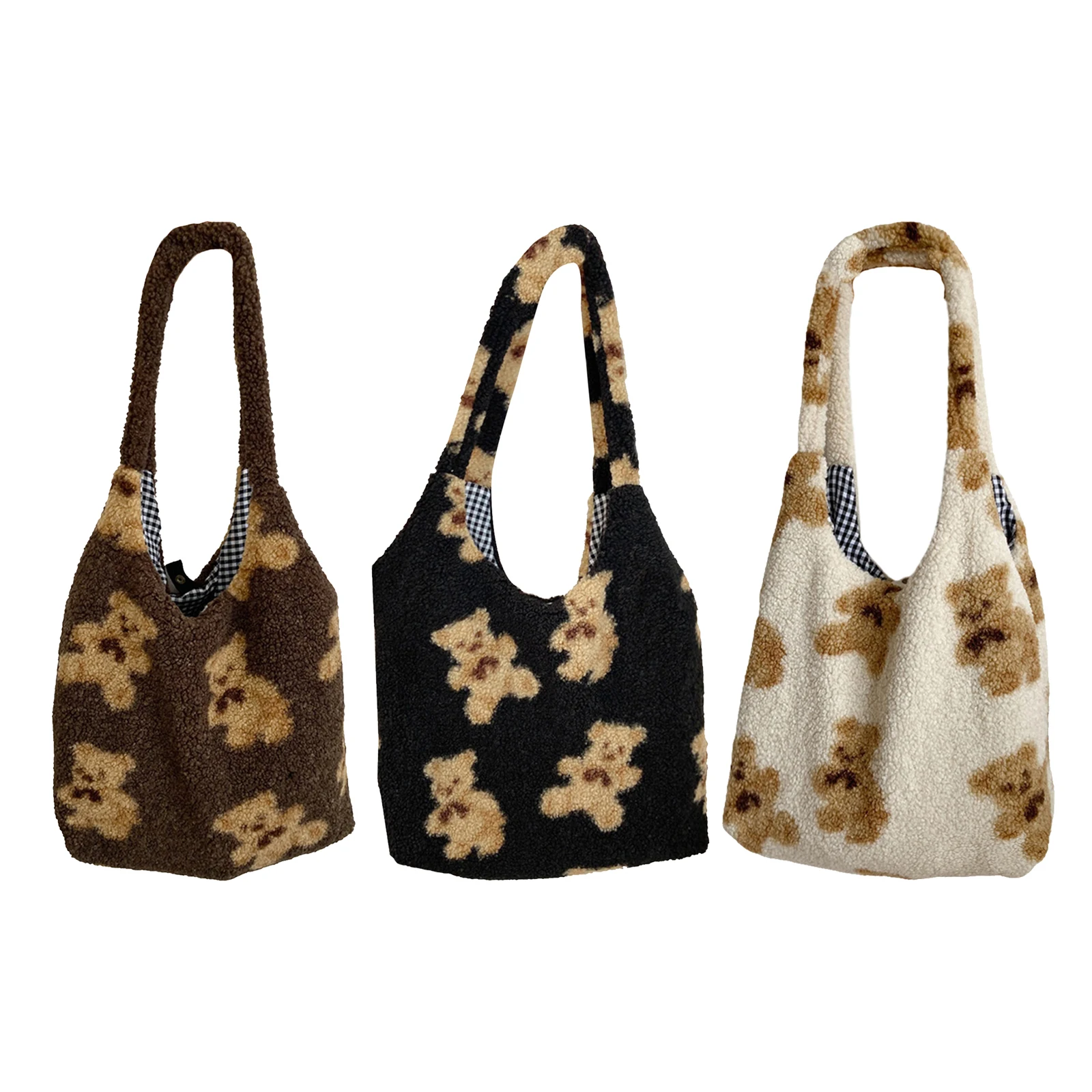 

Girl Lamb Like Fabric Shoulder Tote Bag Canvas Fur Bear Lady Handbags