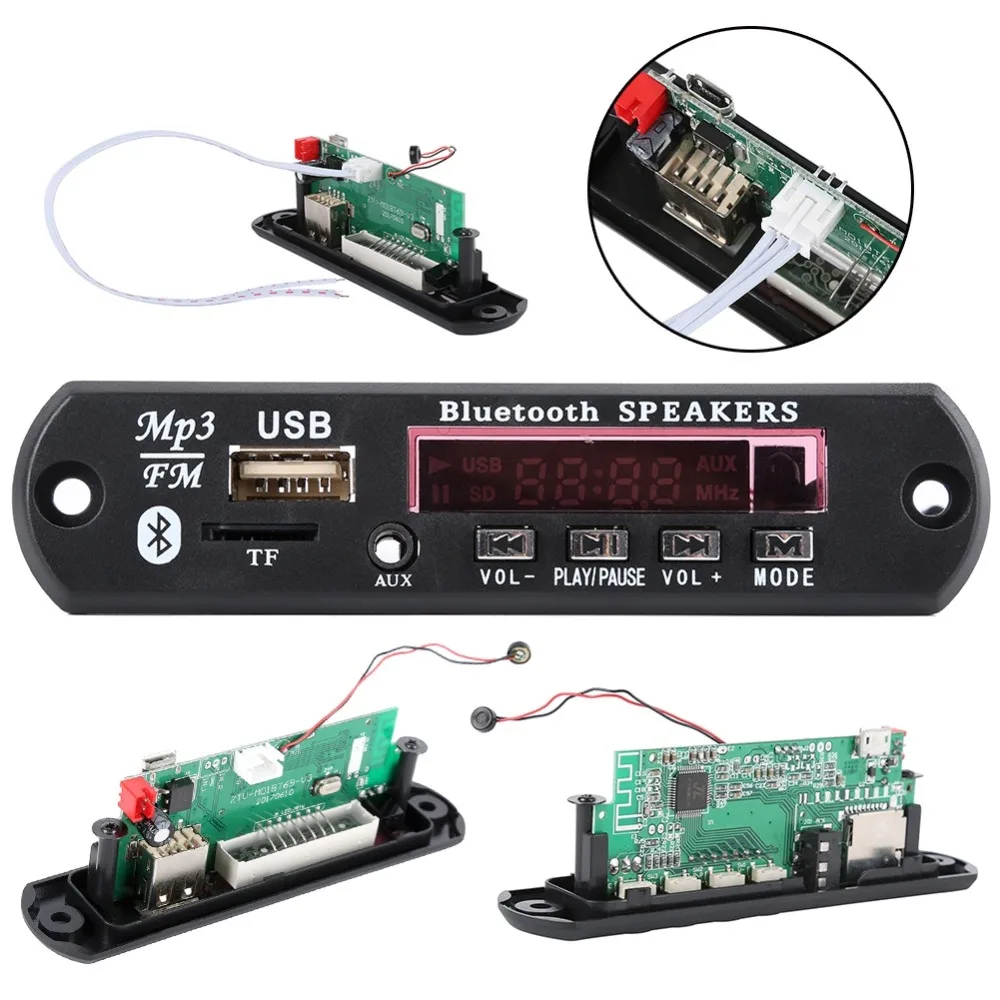 12V Buetooth 4.2 Micro USB MIC 3.5MM AUX FLAC MP3 WMA Decoder Board Audio Module TF Radio For Car | Электроника
