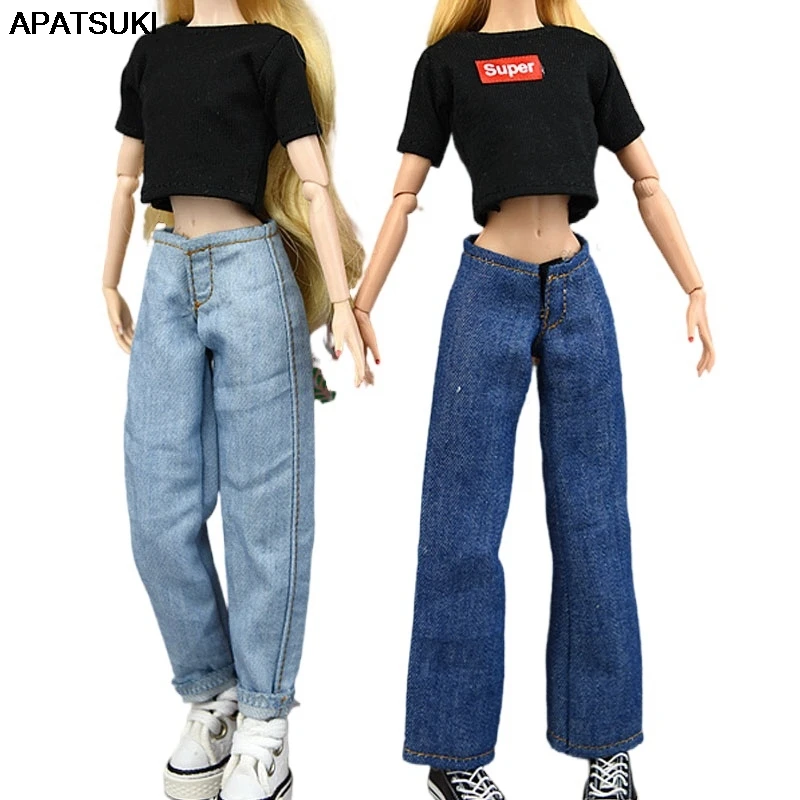 

Fashion 2Color Jeans Flare Pants For Barbie Dolls Clothes Outfits Trousers Casual Wears 1/6 BJD Accessories Child DIY Toys