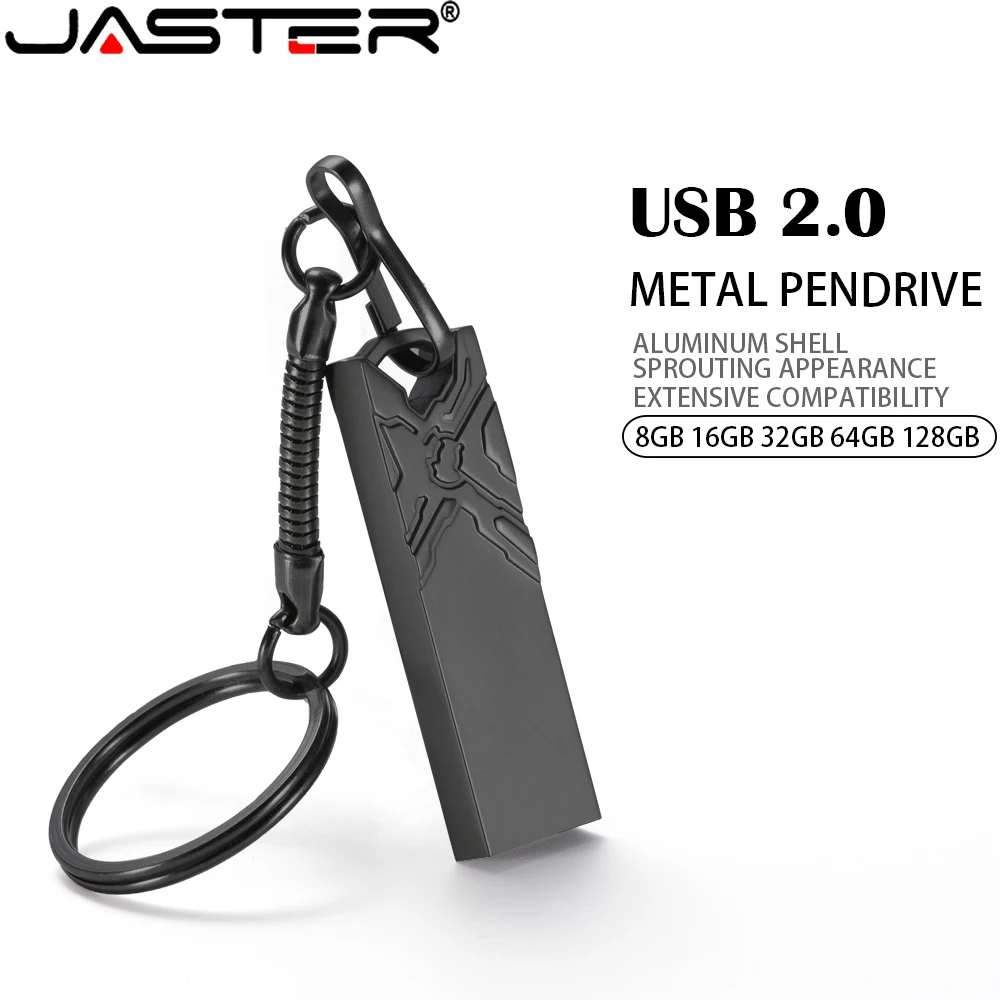 

JASTER Usb Flash Drives USB2.0 Mini Black Metal Waterproof pendrive 4GB 8GB 16GB 32GB 64GB 128GB gift custom logo