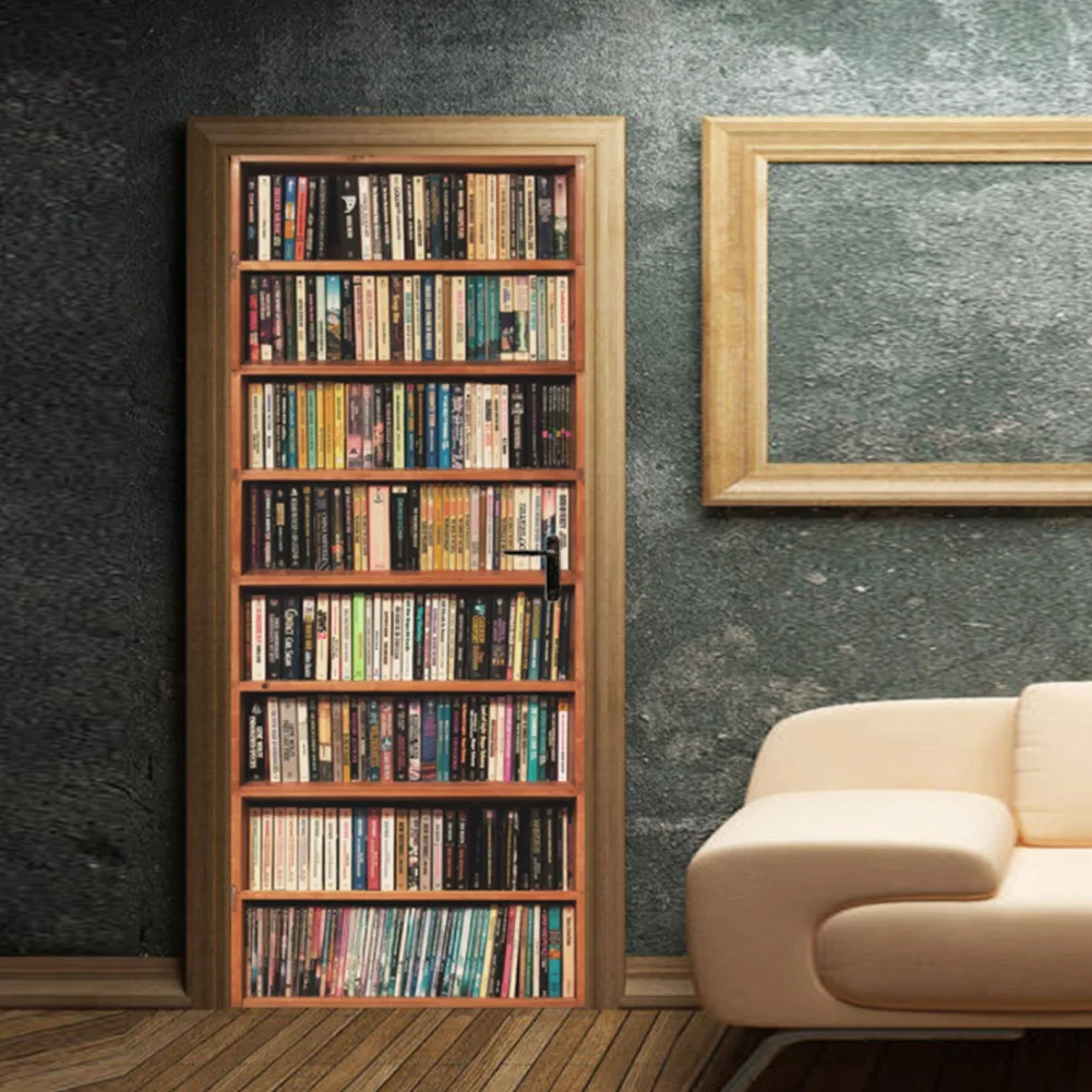 

Pvc Door Sticker Mural Decor Vintage Bookshelf Bookcase Wall Stickers for Living Room Home Decor Modern Art Decoration