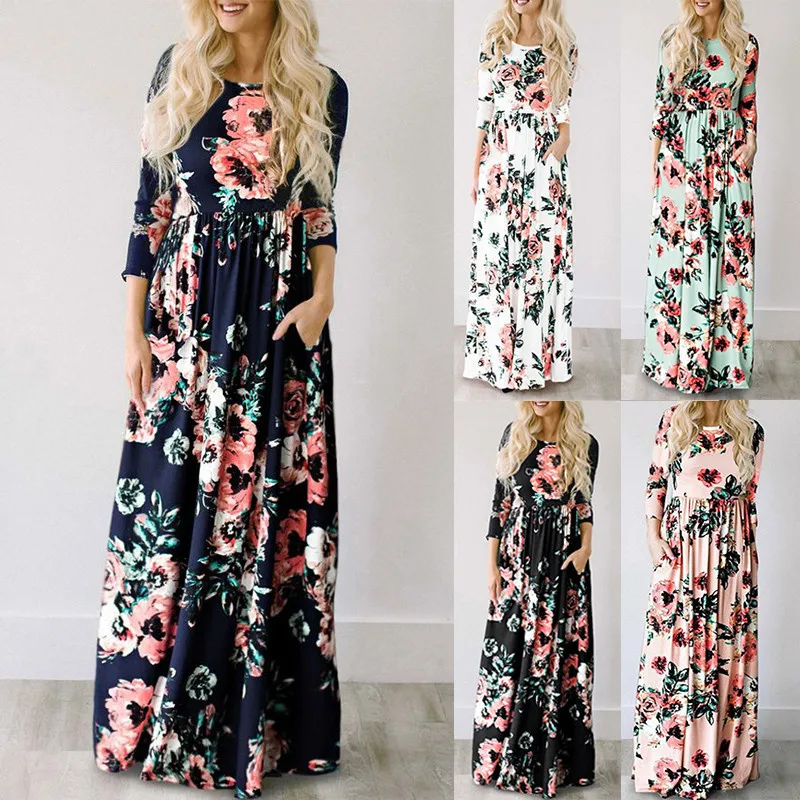 

ZOGAA Floral Print Summer Long Dress Elegant Long Sleeve Beach Dress Autumn Casual Maxi Dress Plus Size Vestidos De Fiesta XXXL