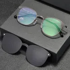 Мужские солнцезащитные очки с магнитной клипсой, поляризационные круглые очки, ультралегкие очки для зрения по рецепту, очки с оптической оправой для близорукости
