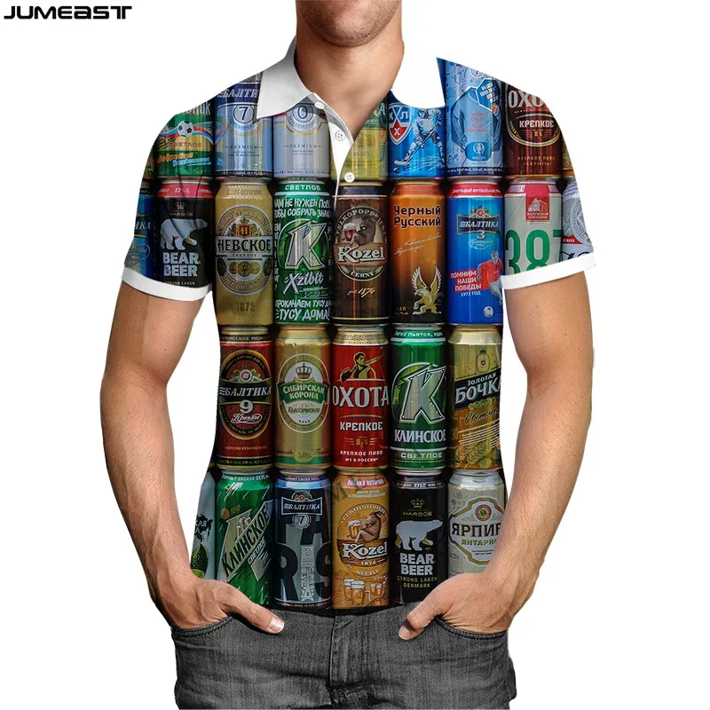 

Jumeast Men Women 3D Sweatshirt Beer Beverage Can Oversized Casual Short Sleeve Polo T Shirt Summer Sport Pullover Tops Tees