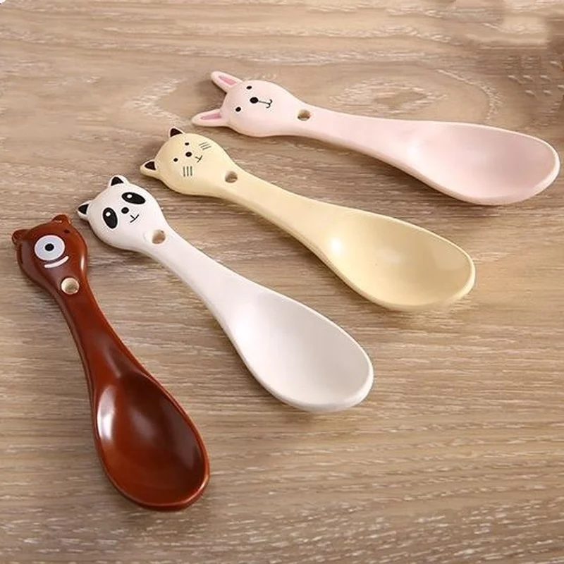 

280ml Korean Creative Cartoon Animal Kitten Round with Spoon Ceramic Children Bowl Family Kitchen Supplies Couple Salad Bowl