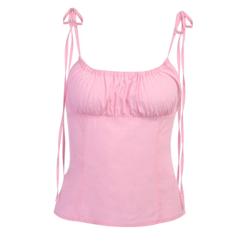 

New sexy vest women's summer 23125p solid color drawstring pleated drawstring top