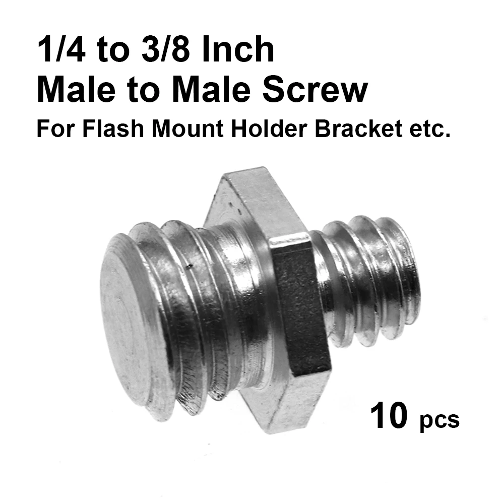 

10 pcs 1/4" to 3/8" Male to Male Screw Adapter For Flash Mount Holder Bracket etc. Photography Accessory