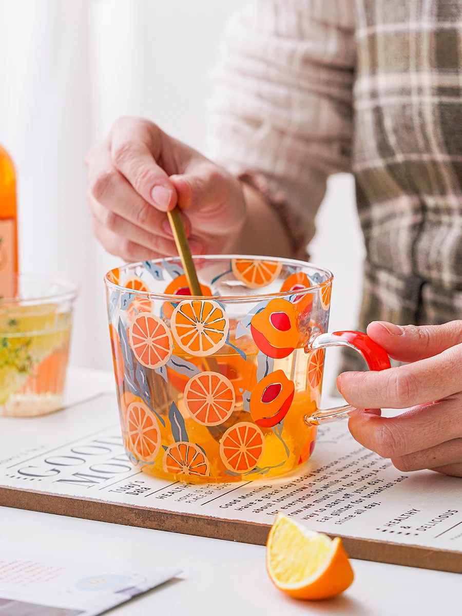 

Jungle Glass Water Cup With Scale Fashion Breakfast Milk Coffee Mug 500ml Large Capacity Teacup