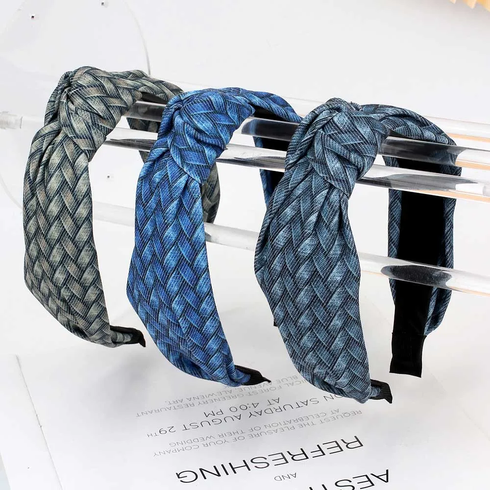 

Женская элегантная повязка на голову с узлом, обруч для волос для девочек, тканевая повязка для головы с принтом, широкий ободок для волос, а...