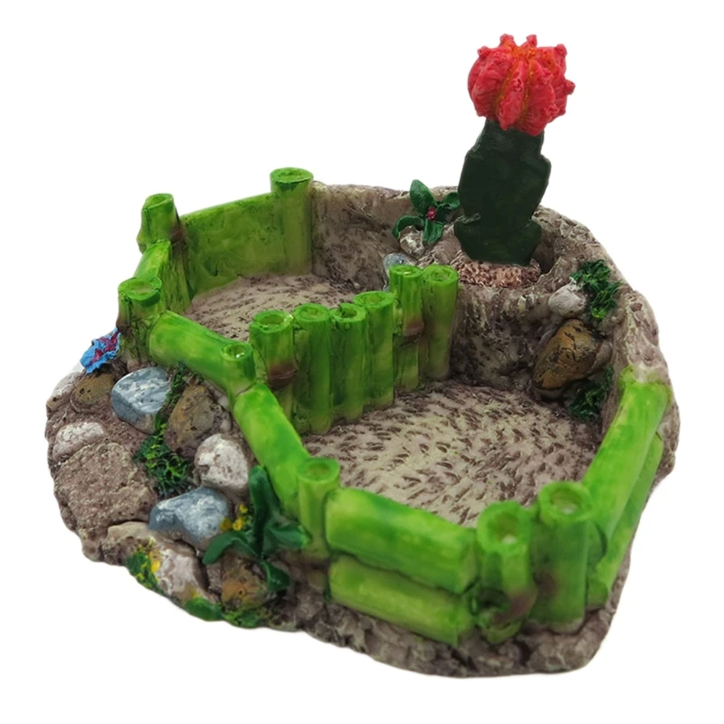 

Reptile Bowl Corner Water Dish Round Food Bowl Resin Feeder for Small Medium Size Pet Tortoise Lizard Cactus Stone Decor