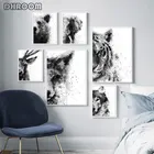 Абстрактные акварельные животные черно-белые постеры и принты Тигр лиса слон холст искусство живопись настенные художественные декоративные картины