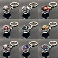 anime demon slayer kimetsu no yaiba periphery keychain double sided glass ball pendant keyring cosplay accessories gift