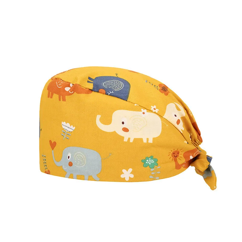 

New Nursing Cap Baotou Hat Unisex Adjustable Working Scrub Cap With Protect Ear Button Floral Print Bouffant Elastic Beauty Hat