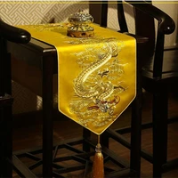 luxury fine embroidery dragon decorative table cloth runner party coffee tablecloth rectangle chinese silk satin protective mat