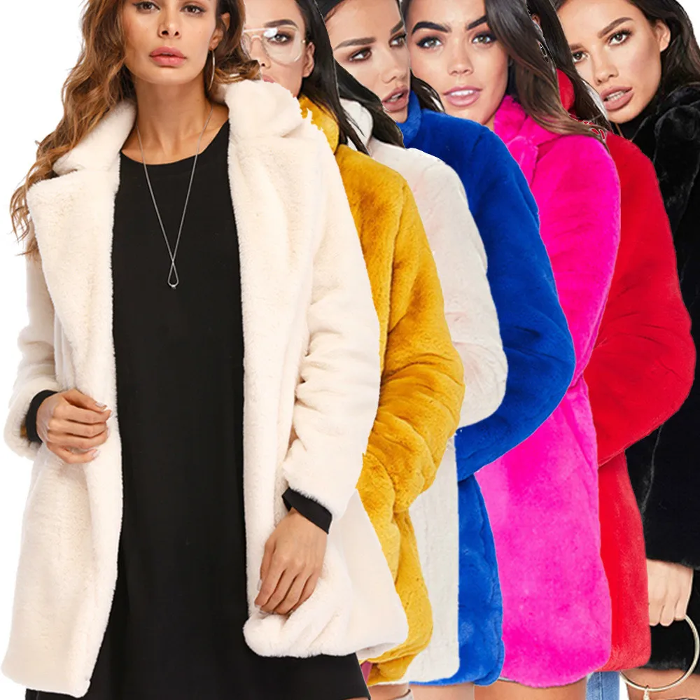 Зимнее женское свободное пушистое желтое толстое пальто из искусственного меха