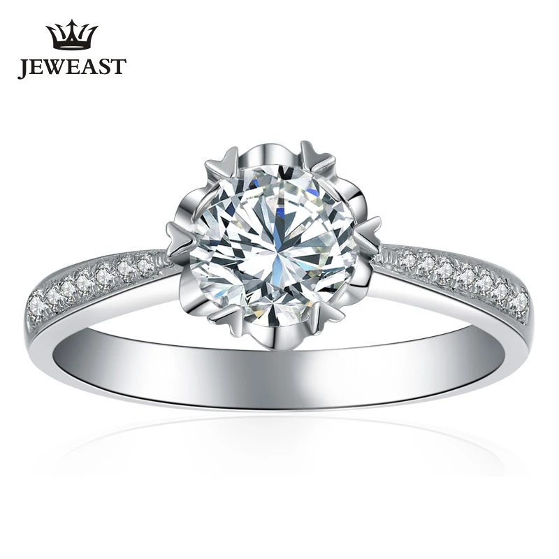 Натуральное moissanite 18K Золотое кольцо Настоящее из цельного золота Модная классика