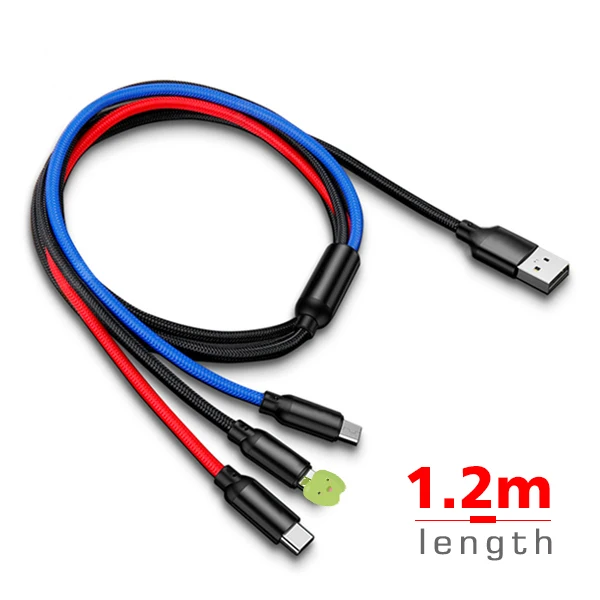 1.2m-3T1-Scolor FBYEG 3 в 1 USB кабель для мобильного телефона Micro usb type C кабель зарядного устройства для iPhone зарядный кабель Micro USB шнур зарядного устройства - Цвет: 1.2m-3T1-Scolor
