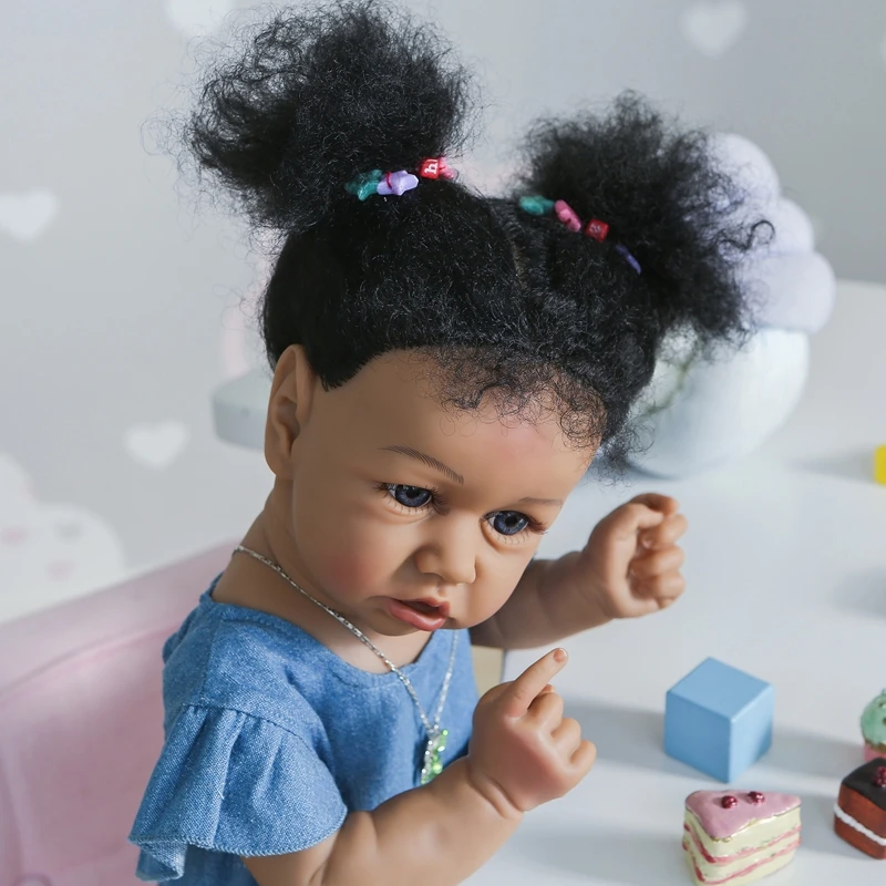 

55cm Realistic Doll Soft Body Vinyl Toddler Babies Lifelike Princess African Girl Toy Birthday Christmas Gift DXAD