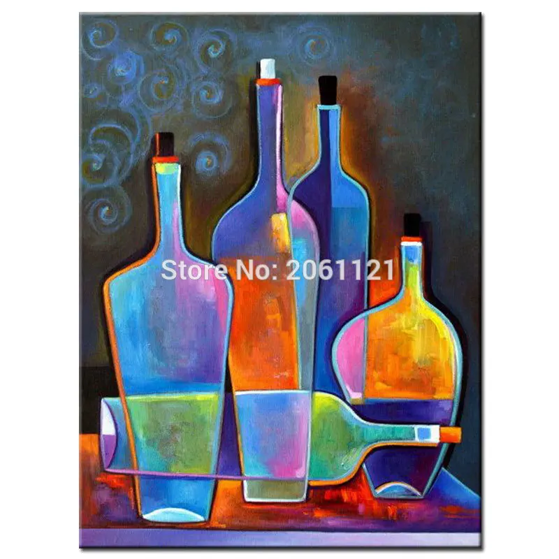 

handmade Modern Canvas Oil Painting Still life Wall Art colorful bottle Cheap Home Decoration kitchen Picture dining room