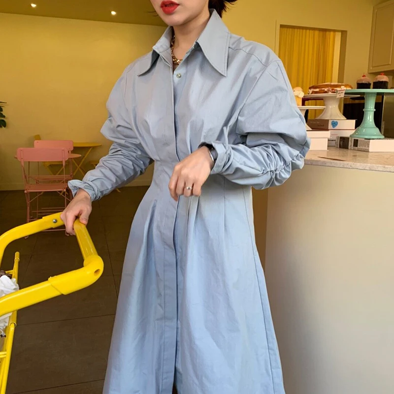 Женское платье с отложным воротником [EWQ] Элегантное Длинное Платье-рубашка