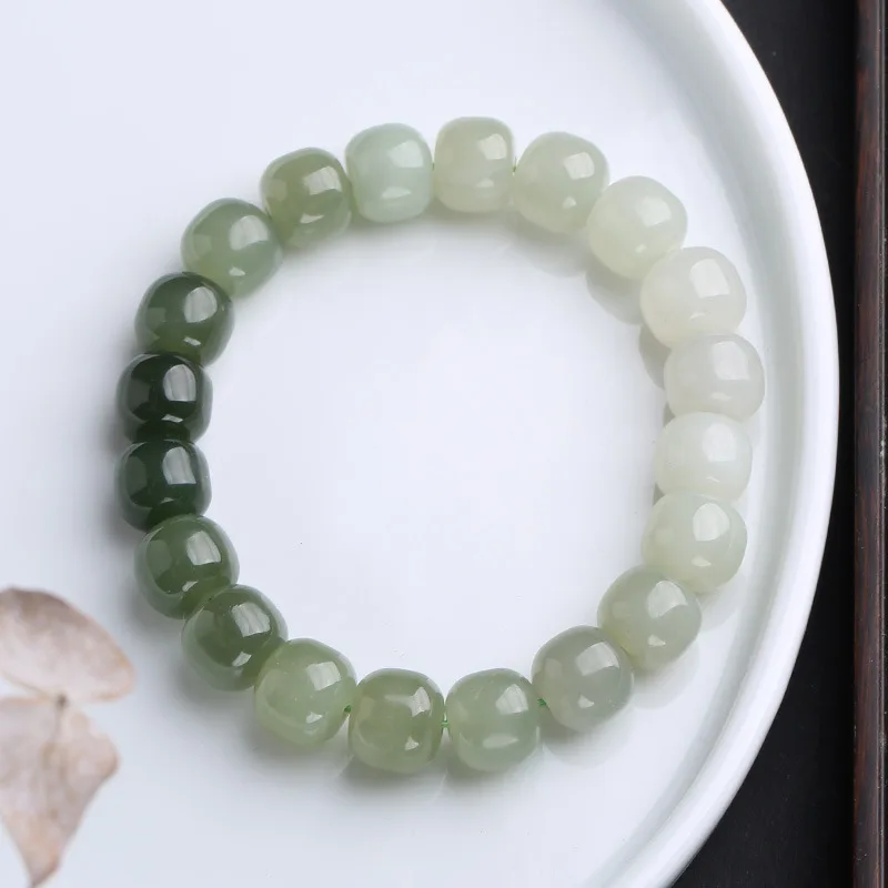 

Natural Hetian Jade Bead Bracelet Single Circle Gradient Jade Beads 9*10MM Women Jewelry Gift Wholesale Woman Bracelets C0005