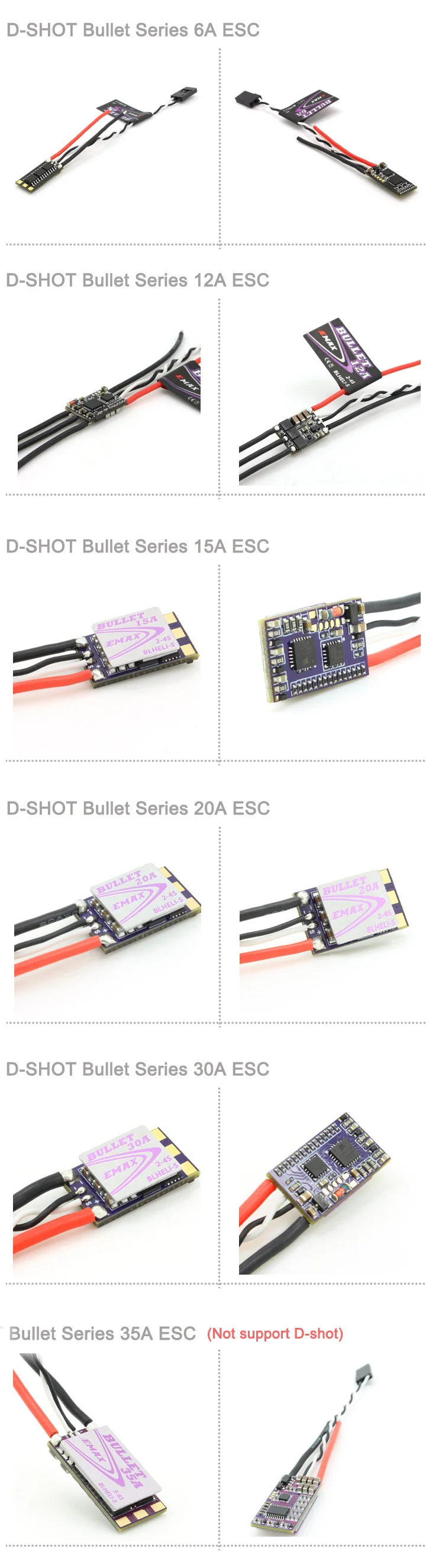 4 шт./лот EMAX BLHeli-S DSHOT Bullet FPV ESC 6A 12A 15A 20A 30A 35A BLHeli s регулятор скорости