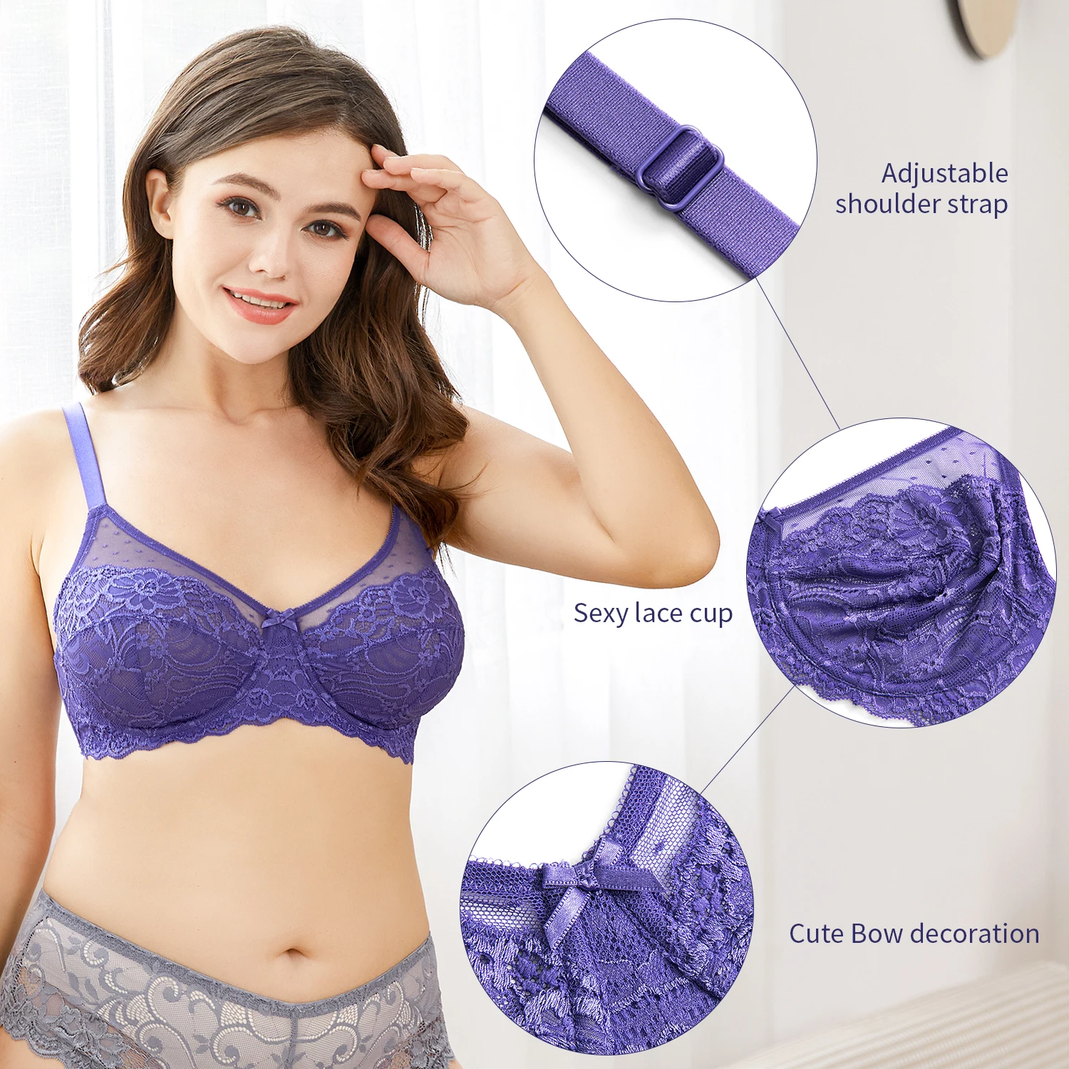 Wingslove Women Sexy Lace Seamless  Flora Bras Underwire Non-Padded Brassiere Firm Support Chest Mesh  Transparent Lingerie