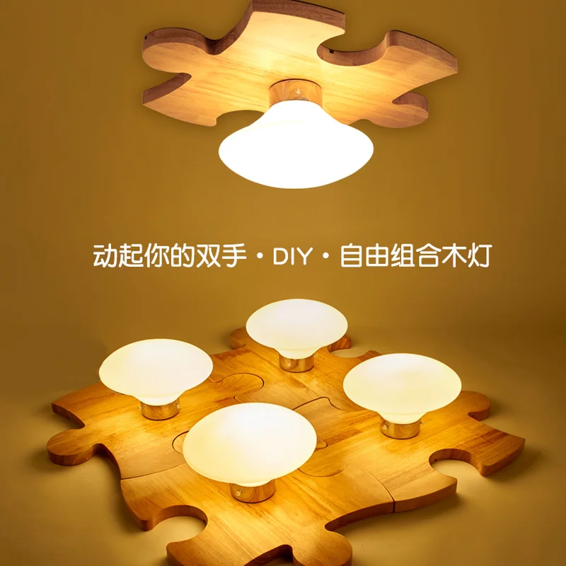 Скандинавский потолочный светильник из твердой древесины простой современный