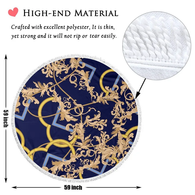 Round Beach Towel Customized Image Golden Blanket 3D Flower Pattern Cute Eyes Yoga Mat Tapestry Summer Travel Towel Dropshipping