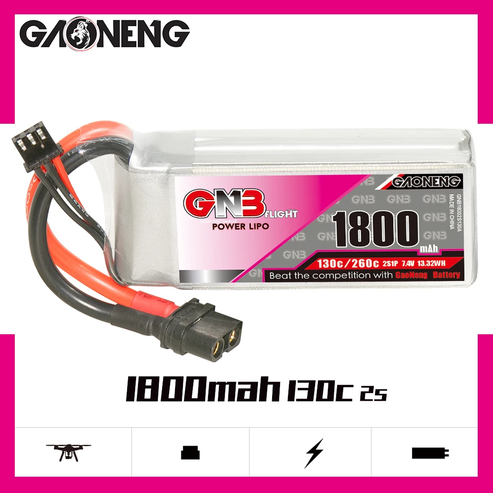 Литий-полимерный аккумулятор GAONENG GNB 2S1P 1800 мАч 7 4 В 130C/260C с разъемом XT60 для FPV