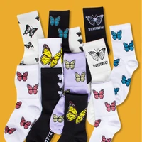 long cotton socks butterfly printed for sneakers ankle boots girls spring winter warm socks harajuku street fashion sock hose