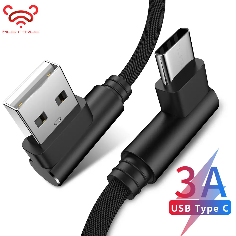 MUSTTRUE 90 градусов 1 м 2 3 Быстрая зарядка usb type C кабель для samsung S8 S9 Note 9 HUAWEI p20 pro USBC