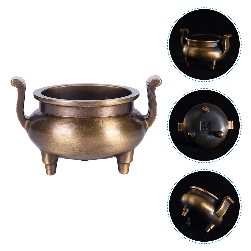 

1PC Pure Copper Small Incense Burner with Three Legs and Ears Golden Burner
