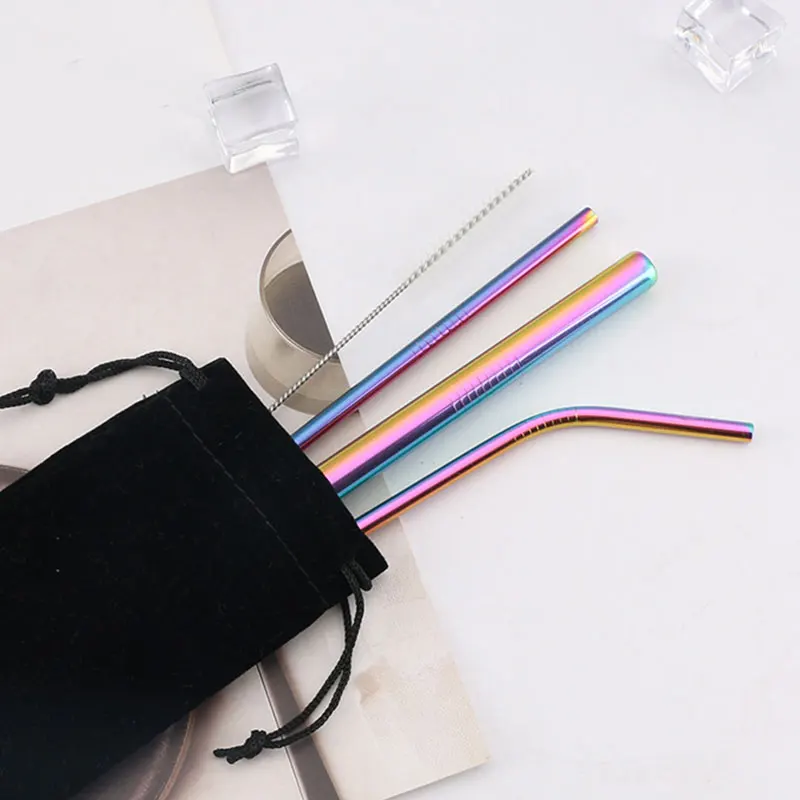 

5pcs Fruit Juice Milk Tea Reusable Stainless Steel Straw Drinking Rainbow Straw