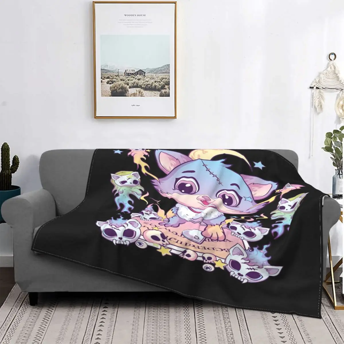 Manta de gato Creepy Goth Pastel Kawaii colcha cama a cuadros lino toalla Luxury verano 135 | Дом и сад