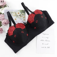 xiushiren black red demi bra embroidered underwear for women no foam unlined half cup female sexy plunge bras 38c 48c brassieres