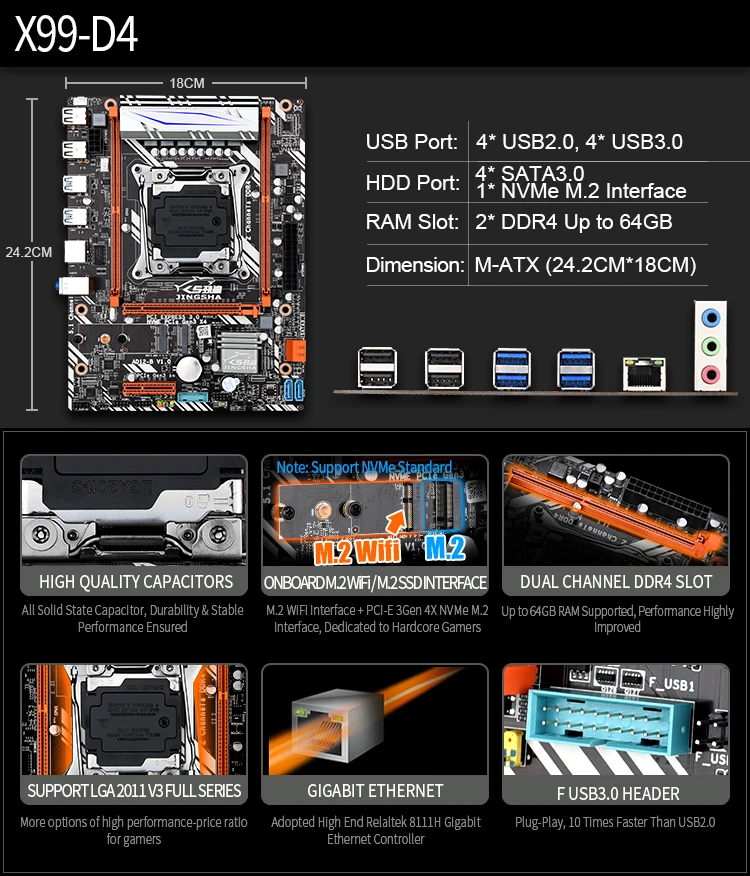 X99 D4 материнская плата с процессором Xeon E5 2650 V3 LGA2011 3 и 2 шт. X 8 ГБ = 16 Гб 2400 МГц DDR4