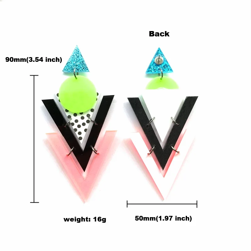 Модные Разноцветные серьги-гвоздики из акрила в форме треугольника и круга для