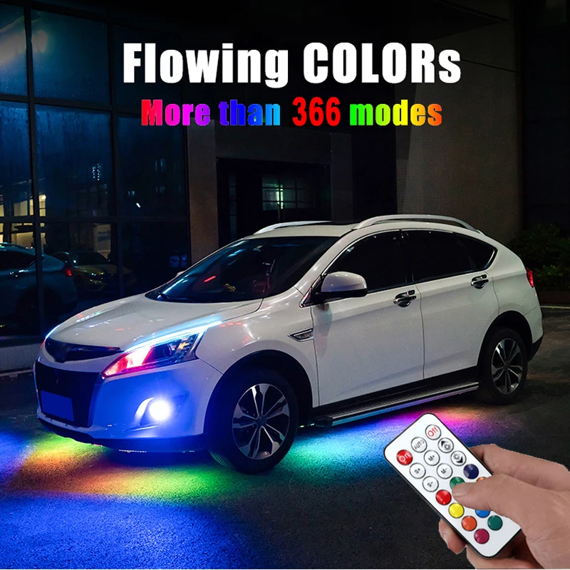 Flowing 90-120cm Car LED Flowing Streamer RGB Underglow Underbody IP68 Waterproof Car Styling Tube Underbody System Remote Control Neon Lamp - Испускаемый цвет: Flowing 90-120cm