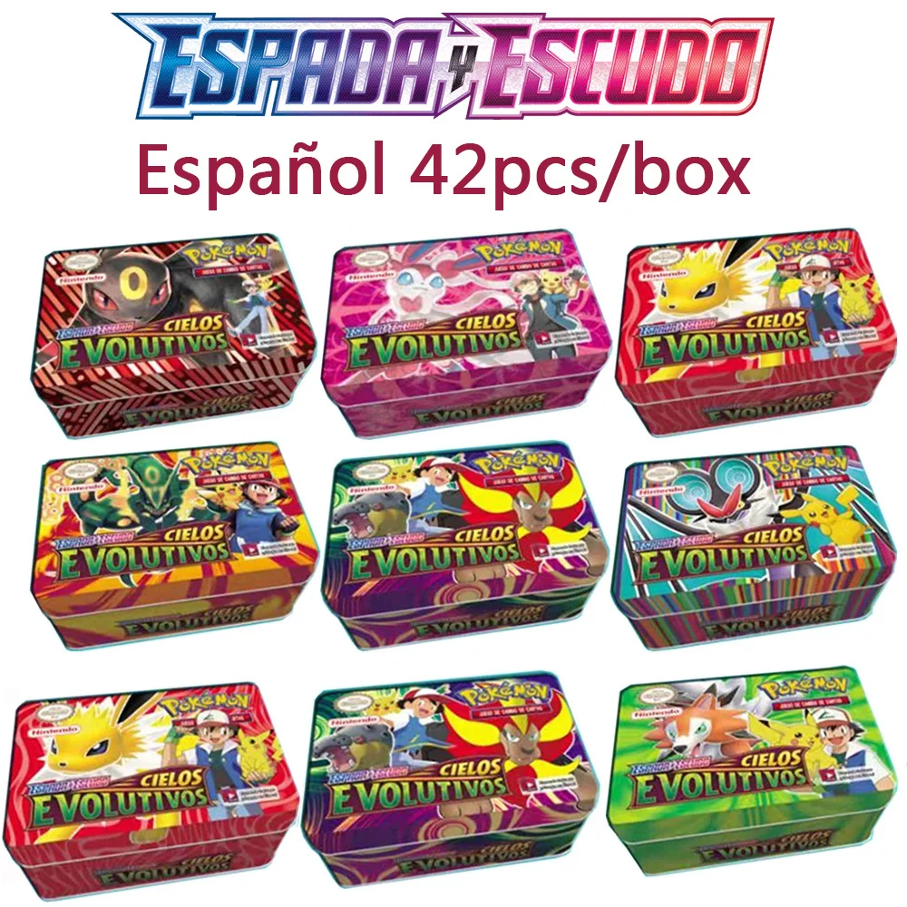 

Newest 42pcs/Set Cards Pokemon Cards Iron Box Games Evolving Skies Collectibles Game Anime Cards For Children Christma Gift Toys