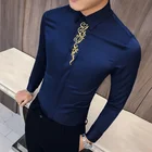 Мужская приталенная рубашка с вышивкой, роскошная Корейская рубашка с длинными рукавами для выпускного вечера, весна